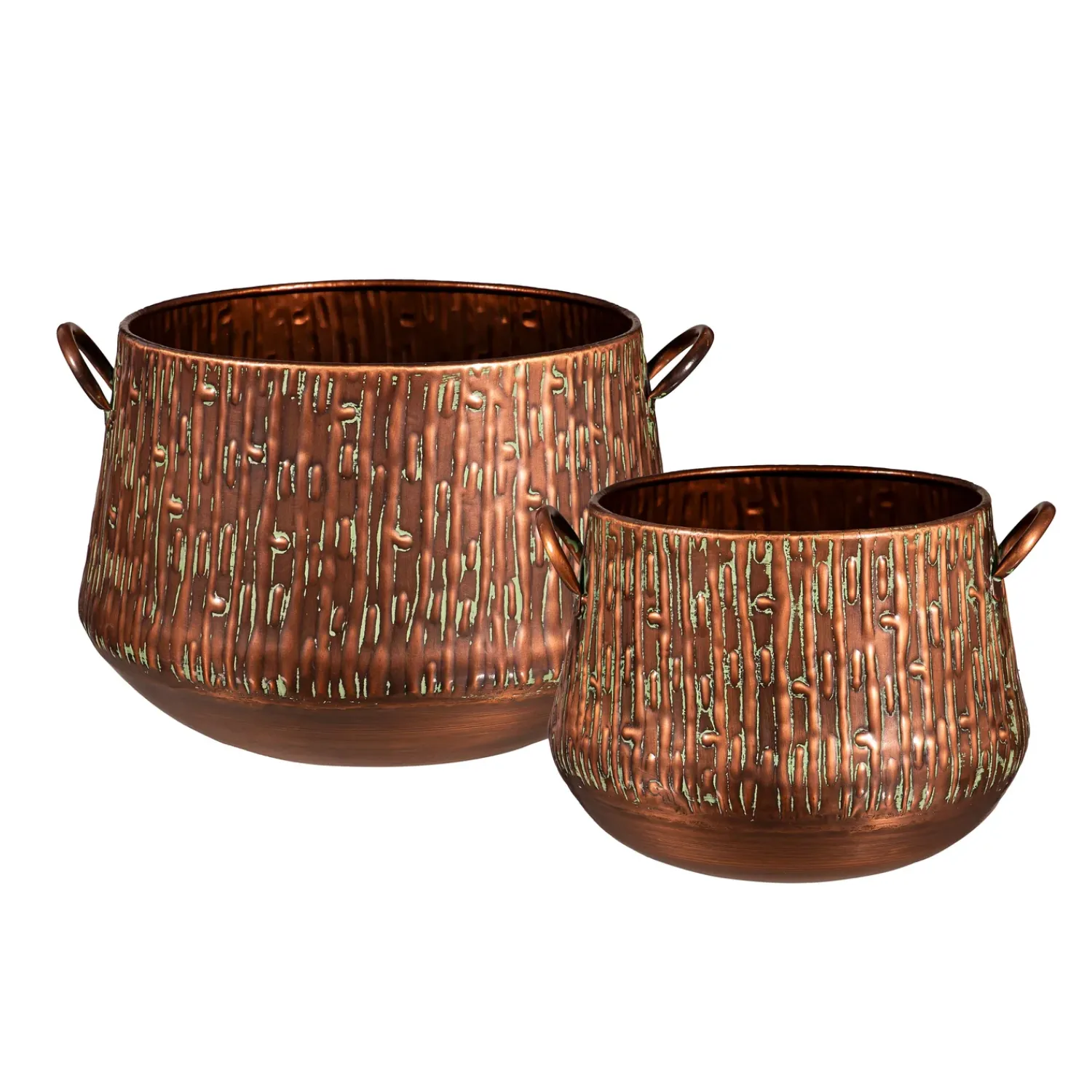 Plow & Hearth Planters & Plant Stands>Embossed Ribbed Planter with Handles, Nested Set of 2
