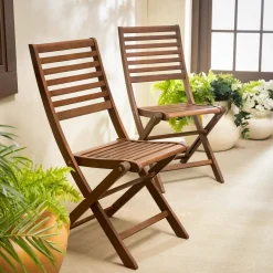 Plow & Hearth Chairs & Rockers|Rockers & Gliders>Eucalyptus Folding Bistro Chairs, Set of 2