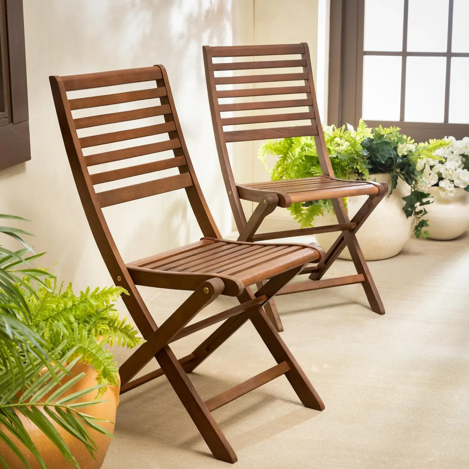 Plow & Hearth Chairs & Rockers|Rockers & Gliders>Eucalyptus Folding Bistro Chairs, Set of 2