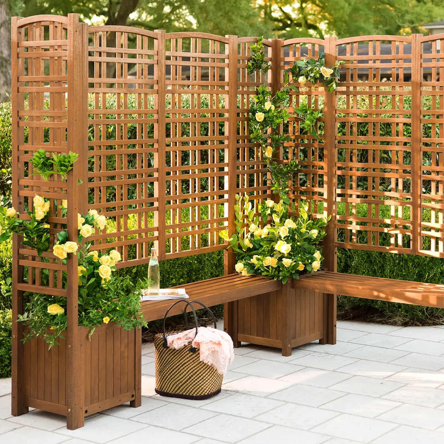 Plow & Hearth Planters & Plant Stands|Arbors & Trellises>Eucalyptus Square Planter/Seat