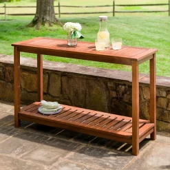 Plow & Hearth Outdoor Dining Sets|Outdoor Side Tables>Eucalyptus Wood Console Table, Lancaster Outdoor Furniture Collection Natural