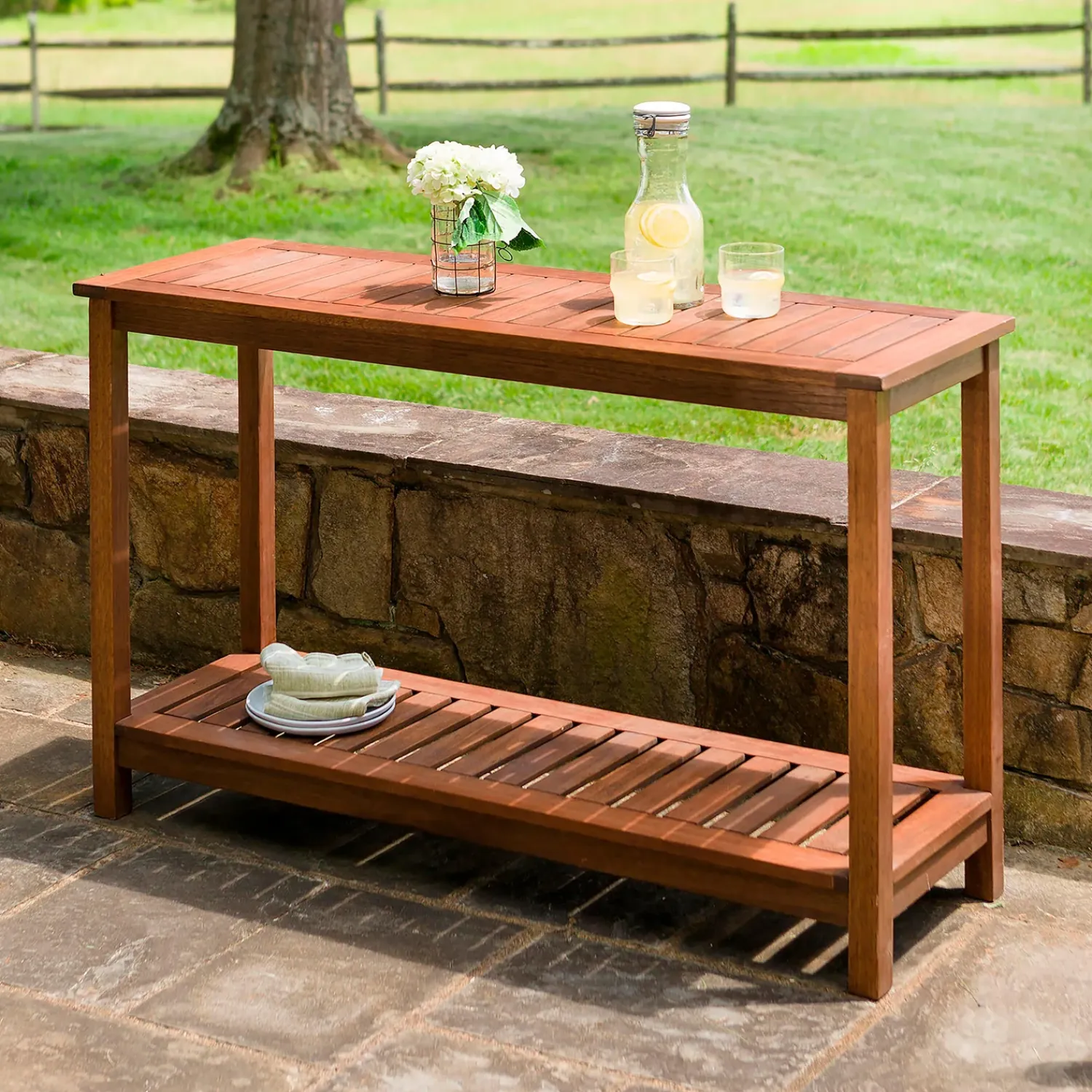 Plow & Hearth Outdoor Dining Sets|Outdoor Side Tables>Eucalyptus Wood Console Table, Lancaster Outdoor Furniture Collection Natural