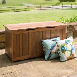 Plow & Hearth Outdoor Benches>Eucalyptus Wood Storage Box, Lancaster Outdoor Furniture Collection Natural
