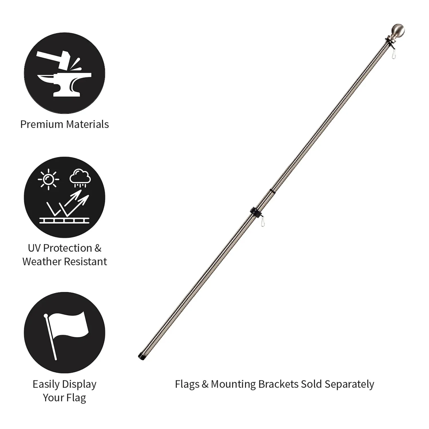 Plow & Hearth Flag Accessories>Extendable Metal House Flag Pole Silver