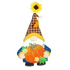 Plow & Hearth Fabric Door Hangers>Fall Gnome with Pumpkin Lighted Window Décor