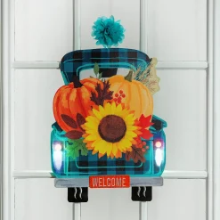 Plow & Hearth Fabric Door Hangers>Fall Plaid Truck Lighted Window Décor