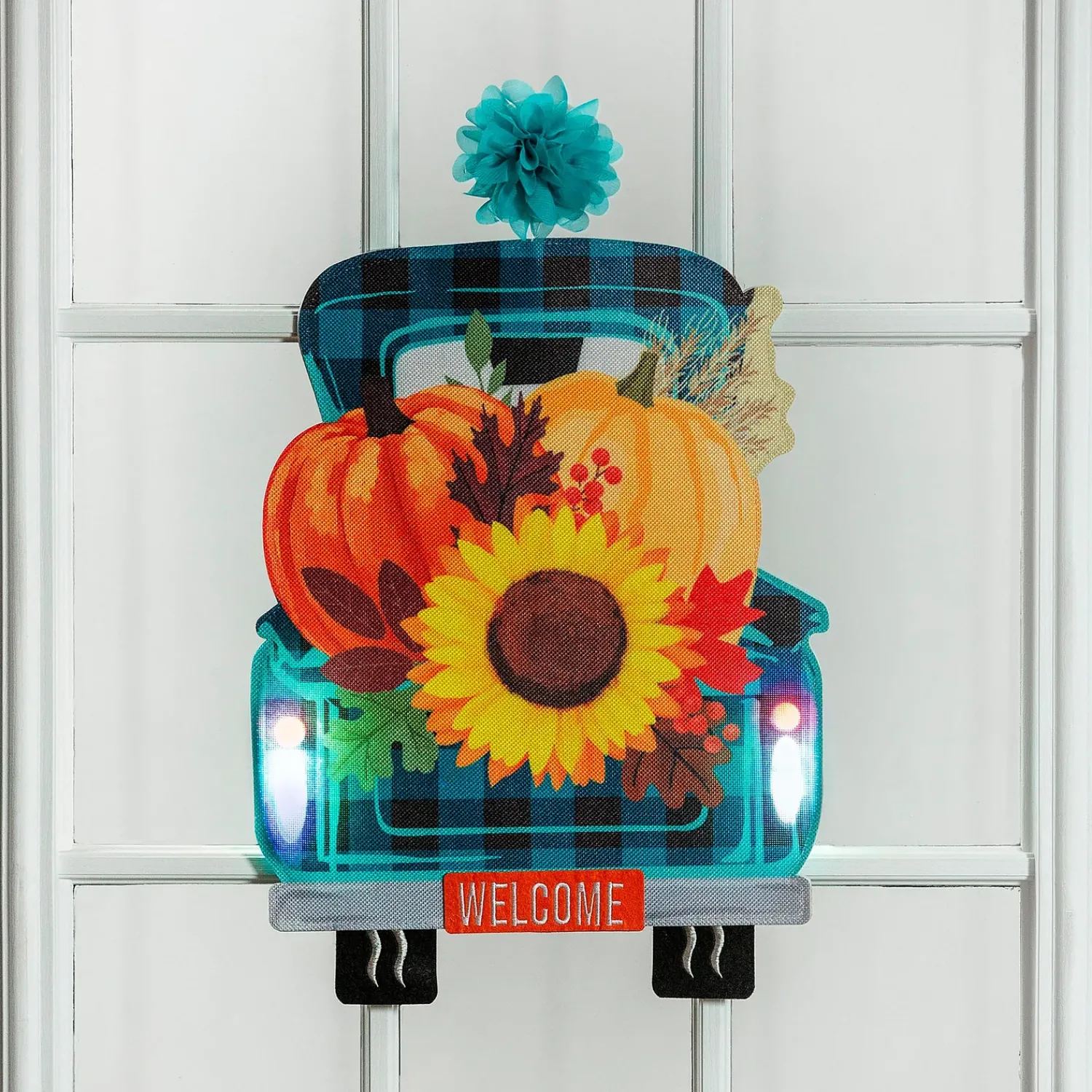 Plow & Hearth Fabric Door Hangers>Fall Plaid Truck Lighted Window Décor
