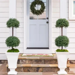 Plow & Hearth Faux Flowers & Plants|Lighted Trees & Garlands>Faux Boxwood Double Topiary Sphere, 20" dia.