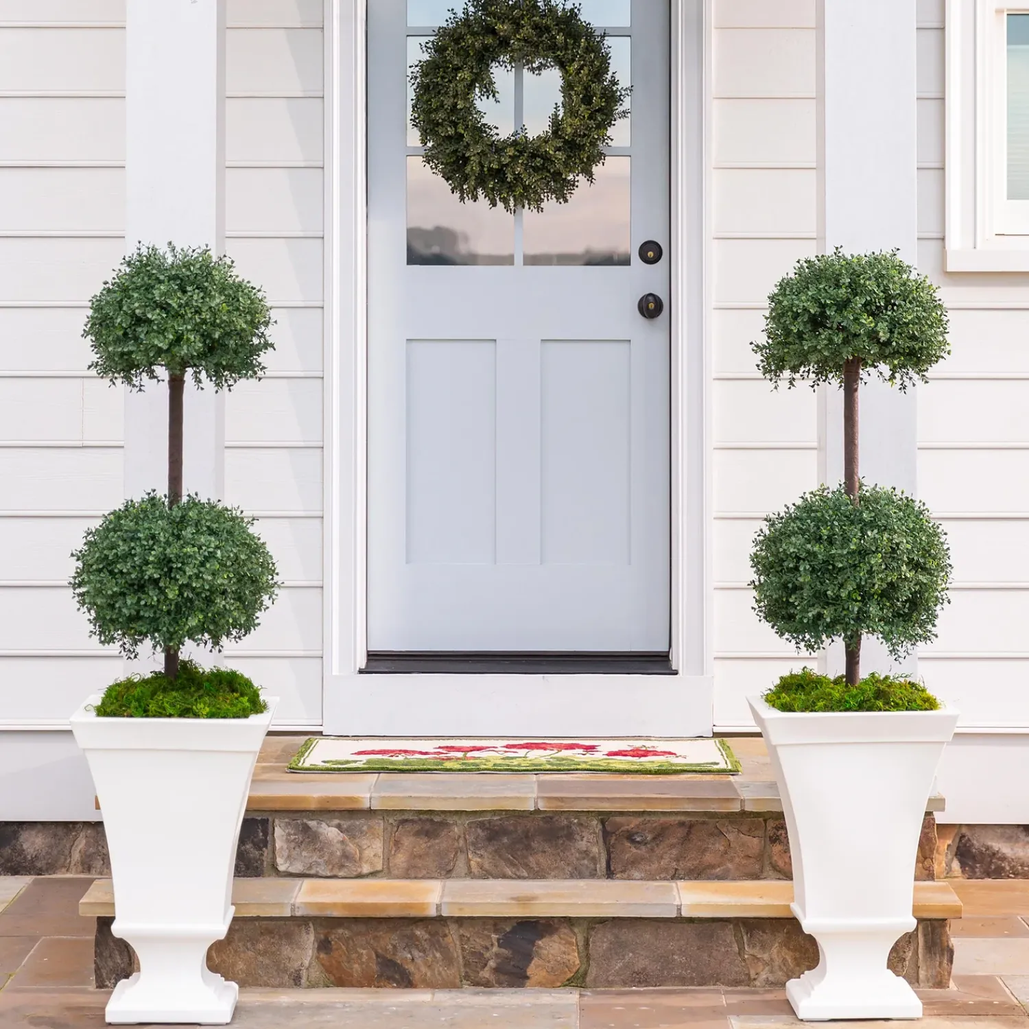Plow & Hearth Faux Flowers & Plants|Lighted Trees & Garlands>Faux Boxwood Double Topiary Sphere, 20" dia.