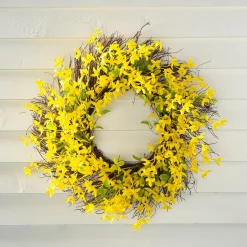 Plow & Hearth Wreaths|Faux Flowers & Plants>Faux Forsythia Wreath on Rattan Base