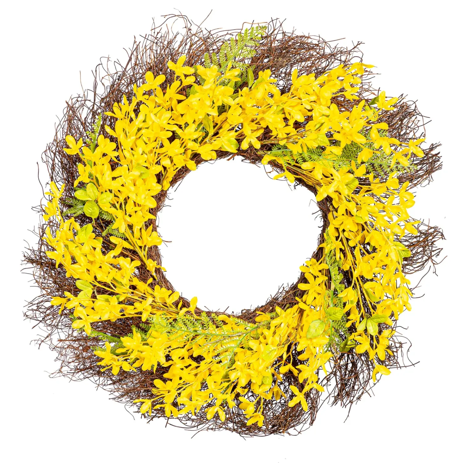 Plow & Hearth Wreaths|Faux Flowers & Plants>Faux Forsythia Wreath on Rattan Base