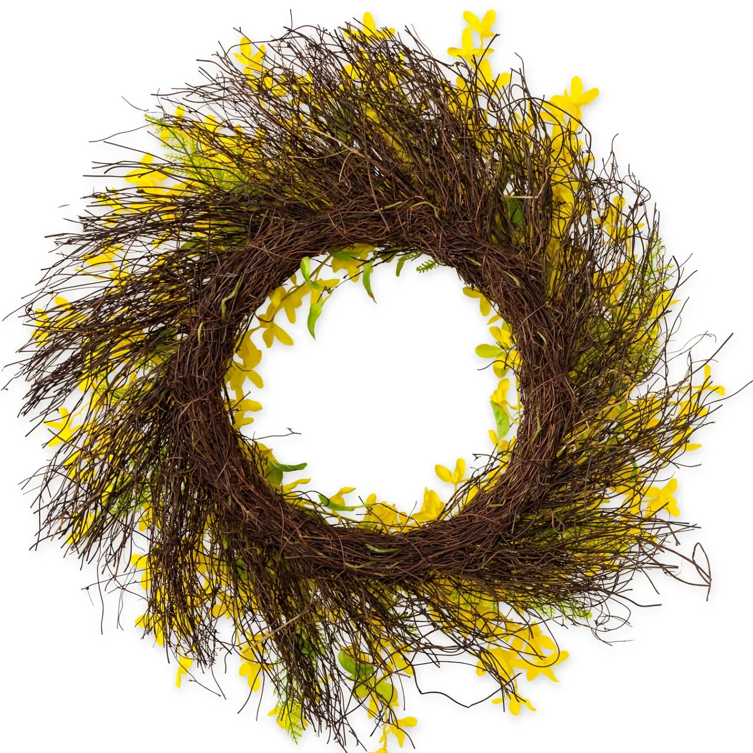 Plow & Hearth Wreaths|Faux Flowers & Plants>Faux Forsythia Wreath on Rattan Base