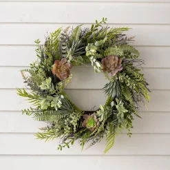 Plow & Hearth Wreaths|Faux Flowers & Plants>Faux Succulent and Fern Wreath
