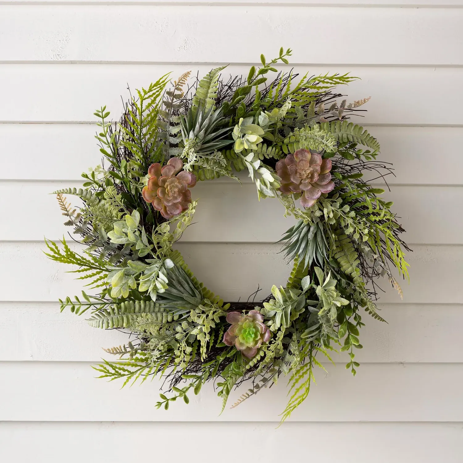 Plow & Hearth Wreaths|Faux Flowers & Plants>Faux Succulent and Fern Wreath