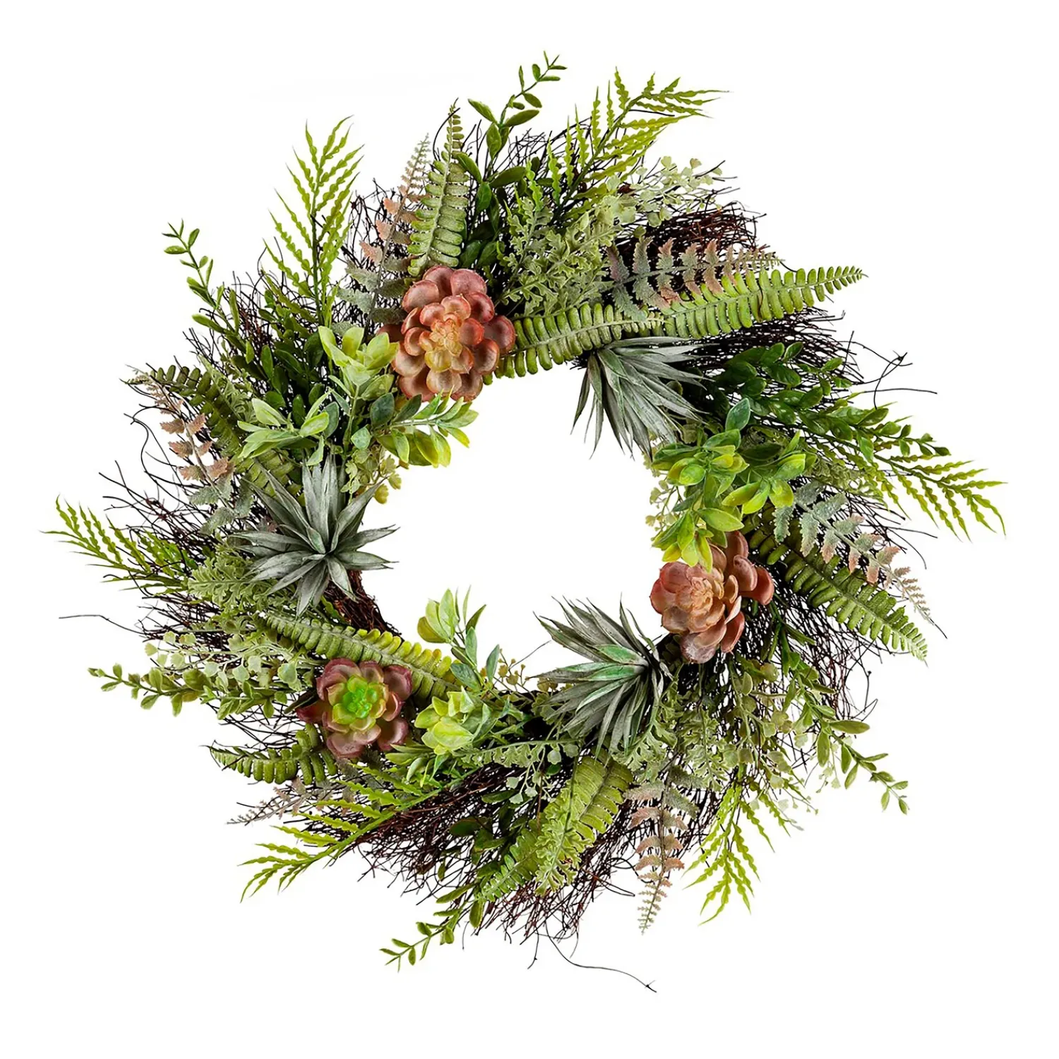Plow & Hearth Wreaths|Faux Flowers & Plants>Faux Succulent and Fern Wreath