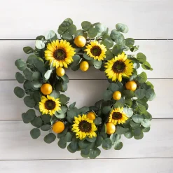 Plow & Hearth Wreaths|Faux Flowers & Plants>Faux Sunflower, Lemon and Eucalyptus Wreath