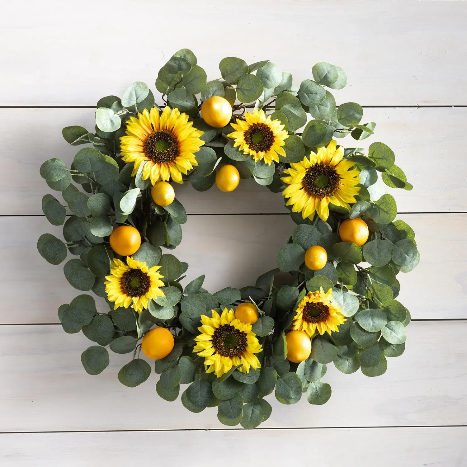 Plow & Hearth Wreaths|Faux Flowers & Plants>Faux Sunflower, Lemon and Eucalyptus Wreath