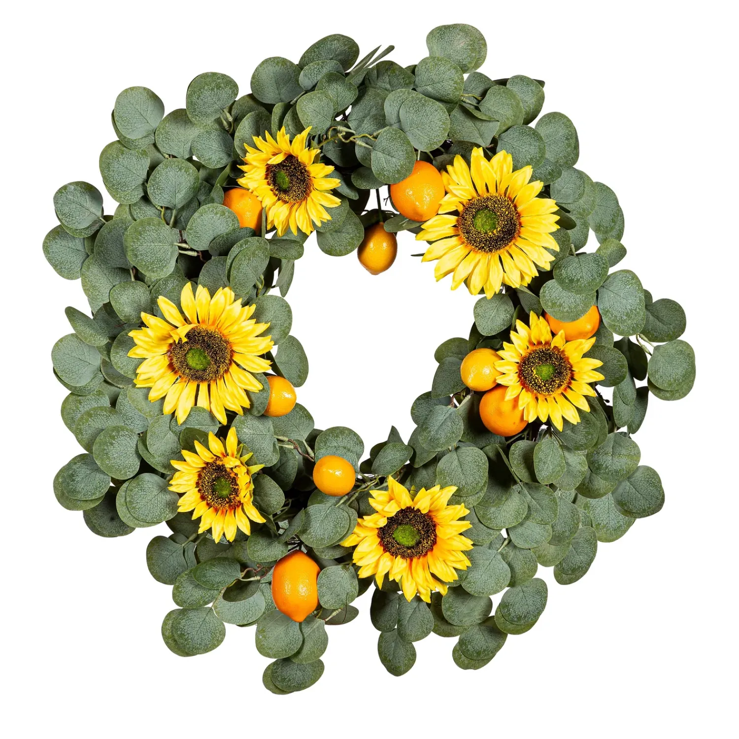 Plow & Hearth Wreaths|Faux Flowers & Plants>Faux Sunflower, Lemon and Eucalyptus Wreath
