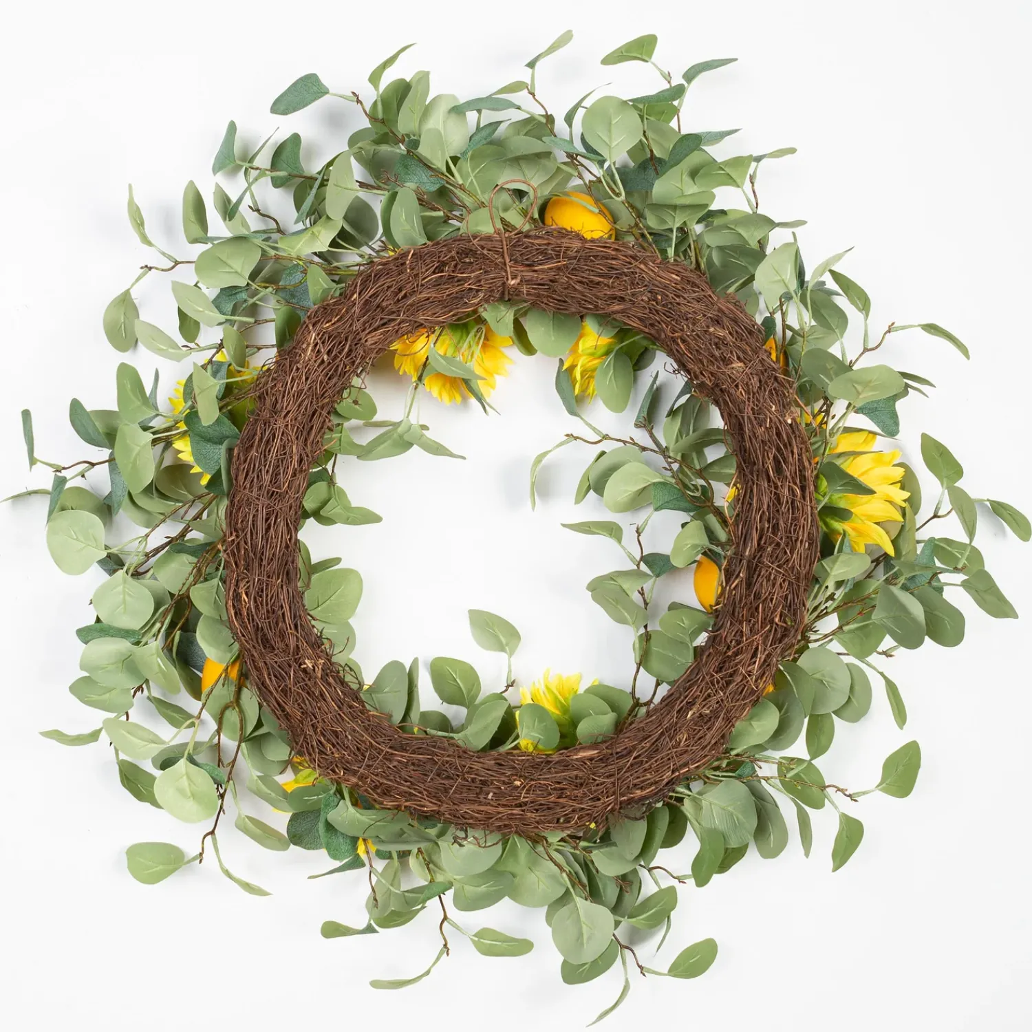 Plow & Hearth Wreaths|Faux Flowers & Plants>Faux Sunflower, Lemon and Eucalyptus Wreath