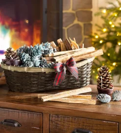 Plow & Hearth Fire Starters & Fatwood>Fire Starter Holiday Gift Basket with Fatwood, Color Cones and Wax Cones