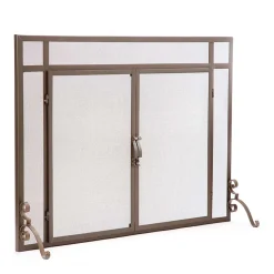 Plow & Hearth Fireplace Screens With Doors>Flat Guard Fire Screens With Doors in Solid Steel, 39"W x 31"H