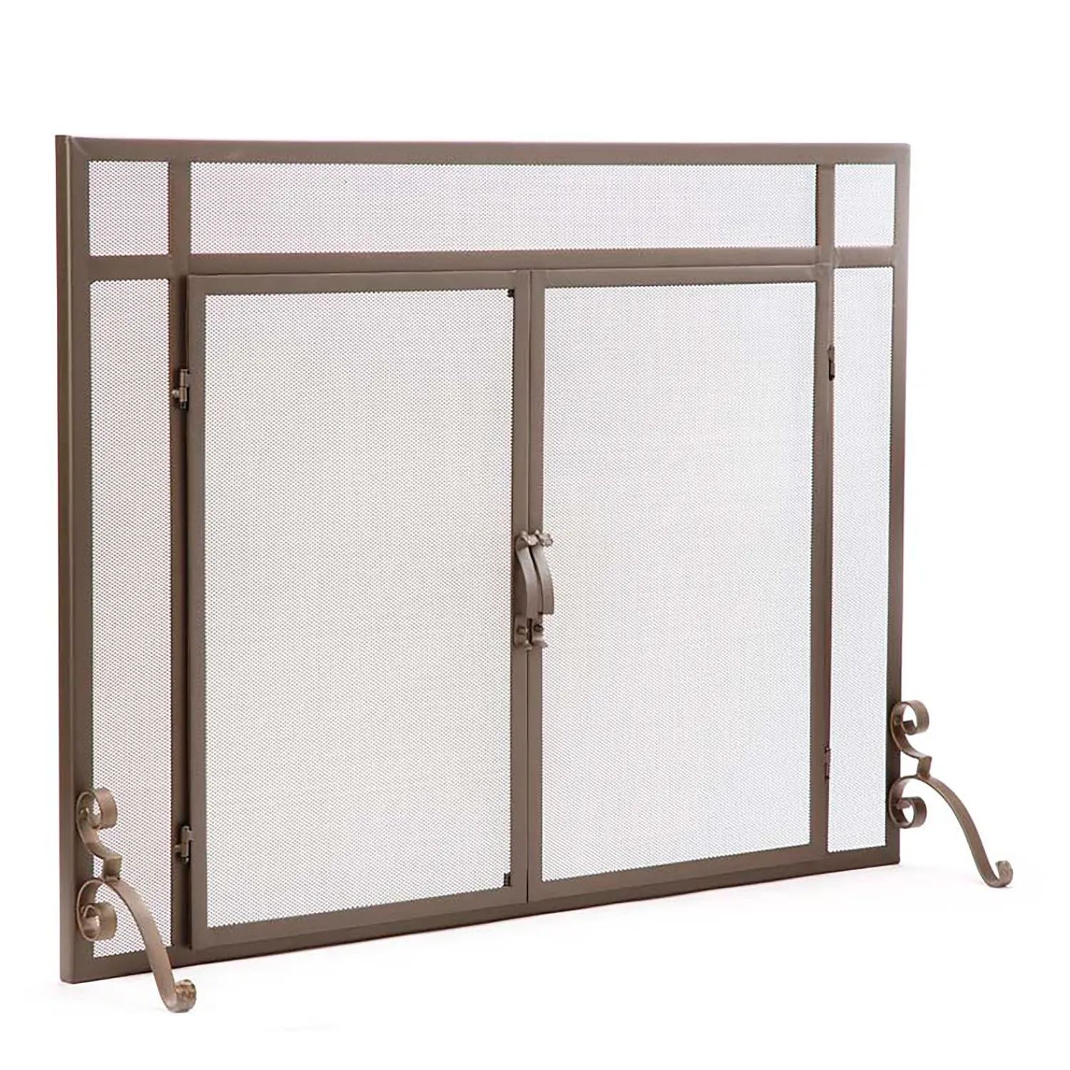 Plow & Hearth Fireplace Screens With Doors>Flat Guard Fire Screens With Doors in Solid Steel, 44"W x 33"H Bronze
