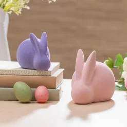 Plow & Hearth Decorative Accents>Flocked Bunny Ceramic Table Decor Set
