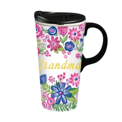 Plow & Hearth Coffee & Tea Cups|Travel Cups>Floral 17 oz. Ceramic Travel Cup in Gift Box