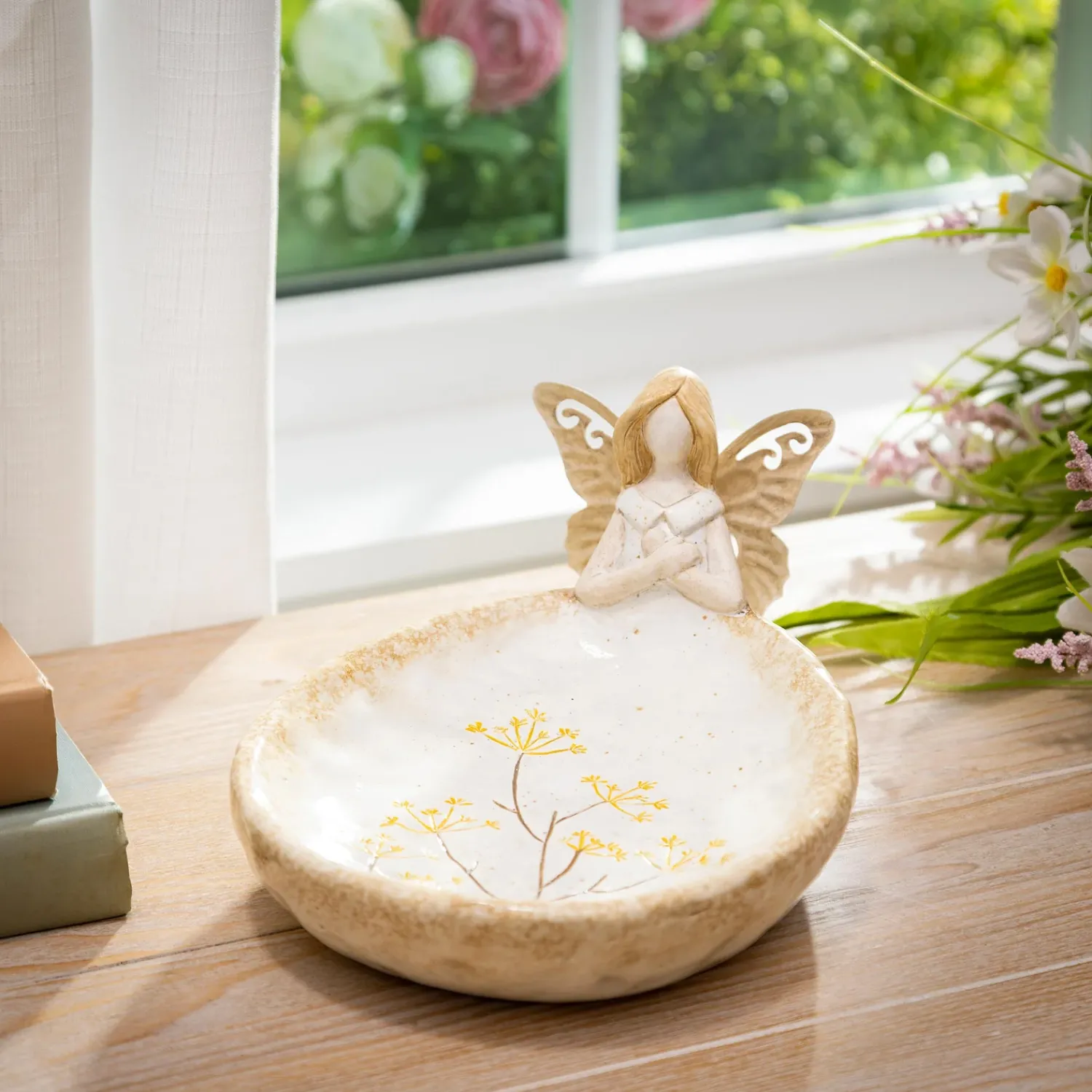 Plow & Hearth Decorative Accents>Floral Angel Ceramic Decorative Dish, 8.5"
