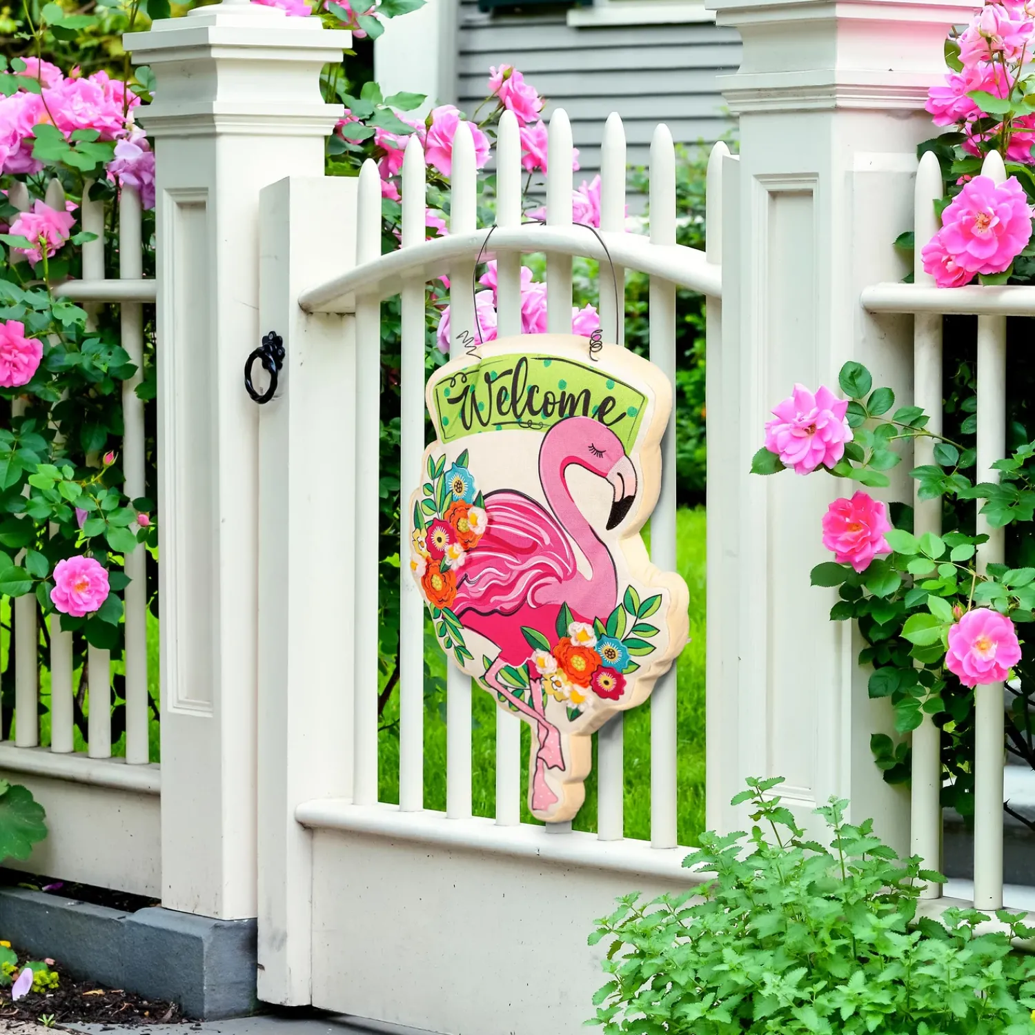 Plow & Hearth Fabric Door Hangers>Floral Flamingo Welcome Estate Door Décor