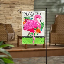 Plow & Hearth Garden Flags>Floral Flamingo Welcome Linen Garden Flag