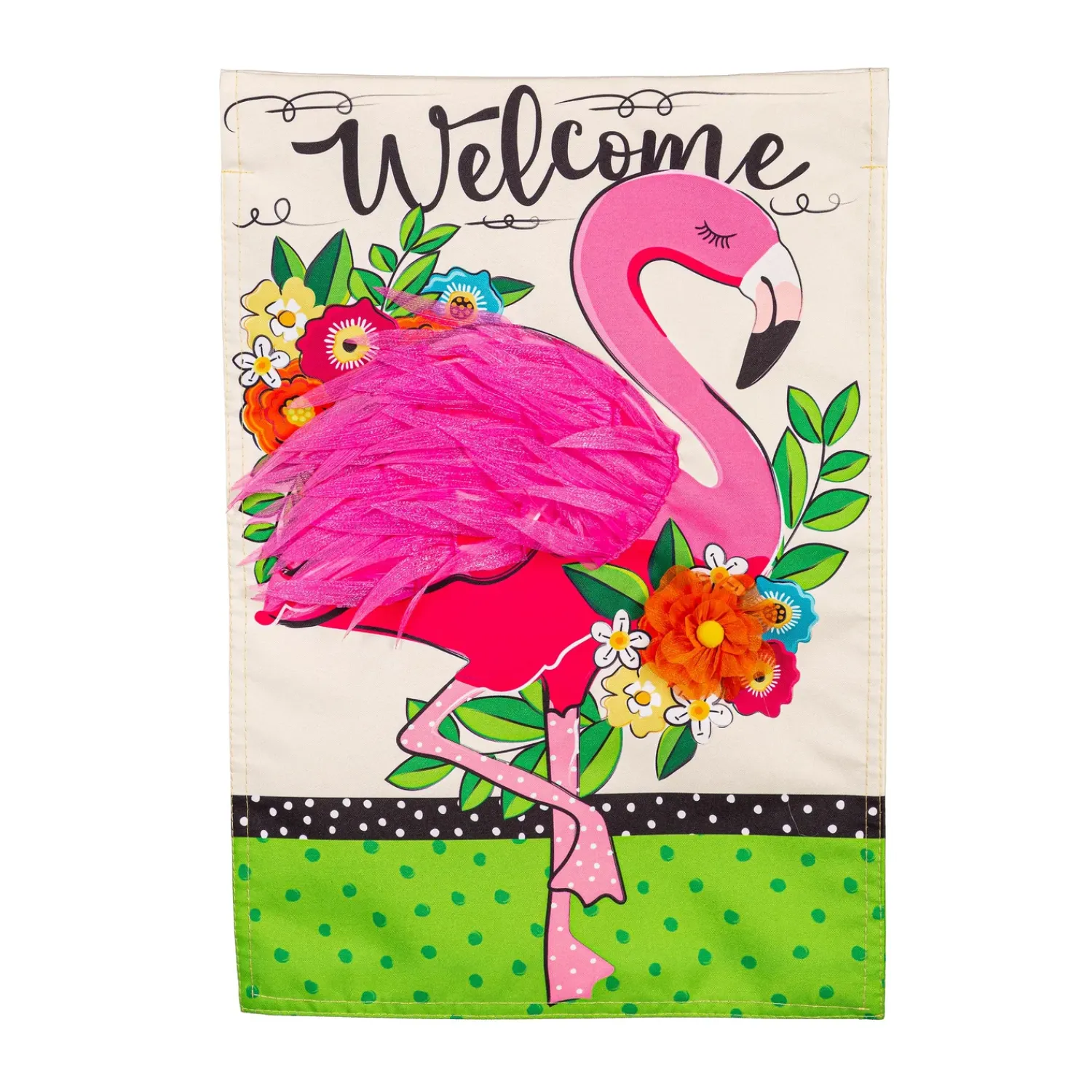 Plow & Hearth Garden Flags>Floral Flamingo Welcome Linen Garden Flag