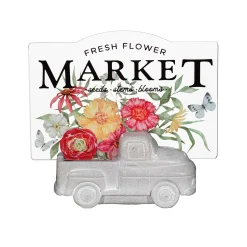 Plow & Hearth Decorative Accents>Floral Truck "Fresh Flower Market" Resin and Acrylic Table Decor, 6"L