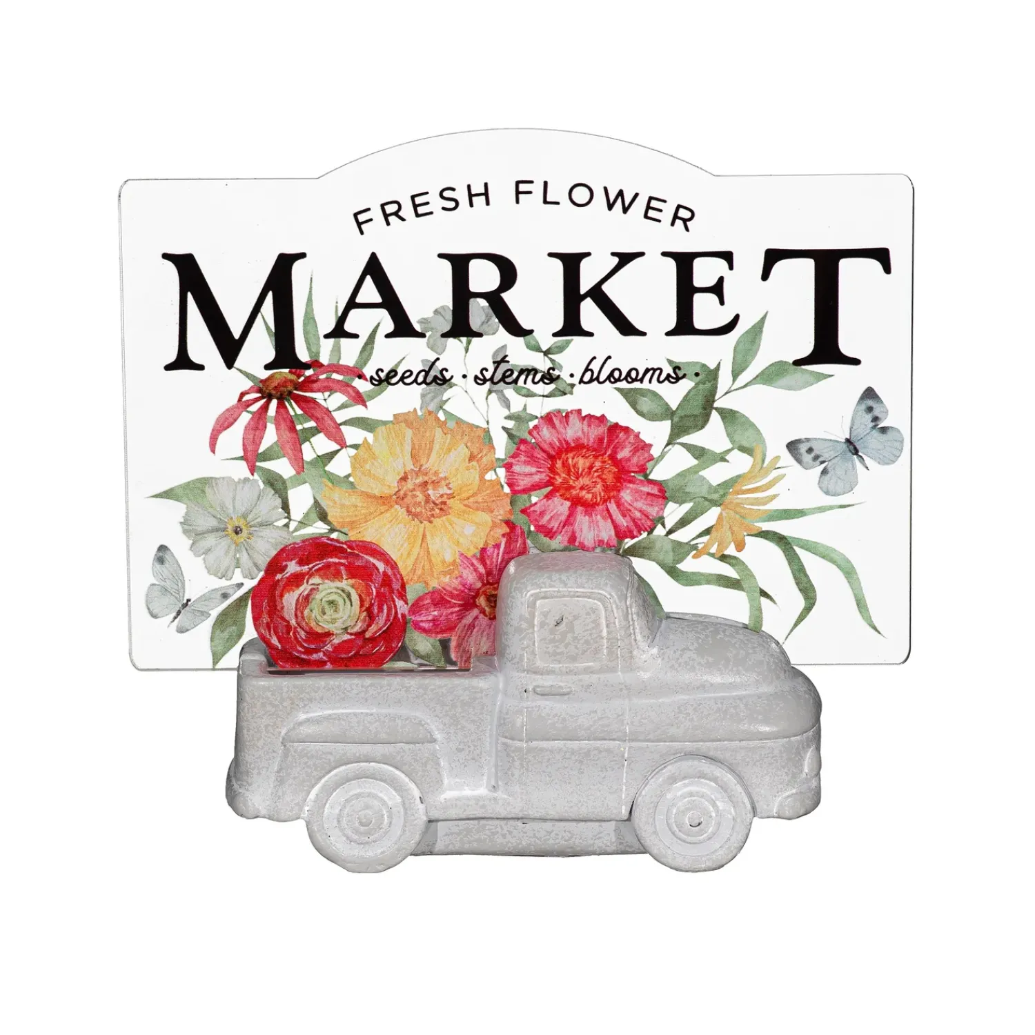 Plow & Hearth Decorative Accents>Floral Truck "Fresh Flower Market" Resin and Acrylic Table Decor, 6"L