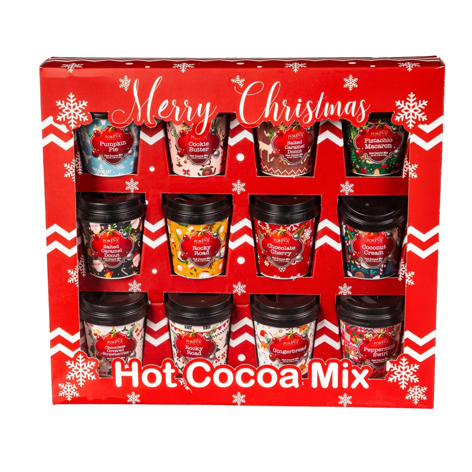 Plow & Hearth Gourmet Snacks & Nuts>Foreva Chocolate Merry Christmas Hot Chocolate Mix, 12 Count