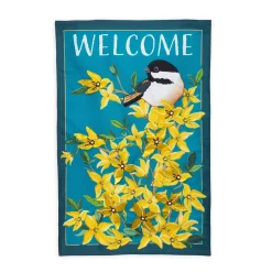 Plow & Hearth House & Estate Flags>Forsythia and Chickadee Welcome Estate Flag