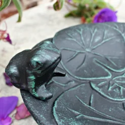 Plow & Hearth Birdbaths>Frog Tabletop Metal Birdbath Verdigris