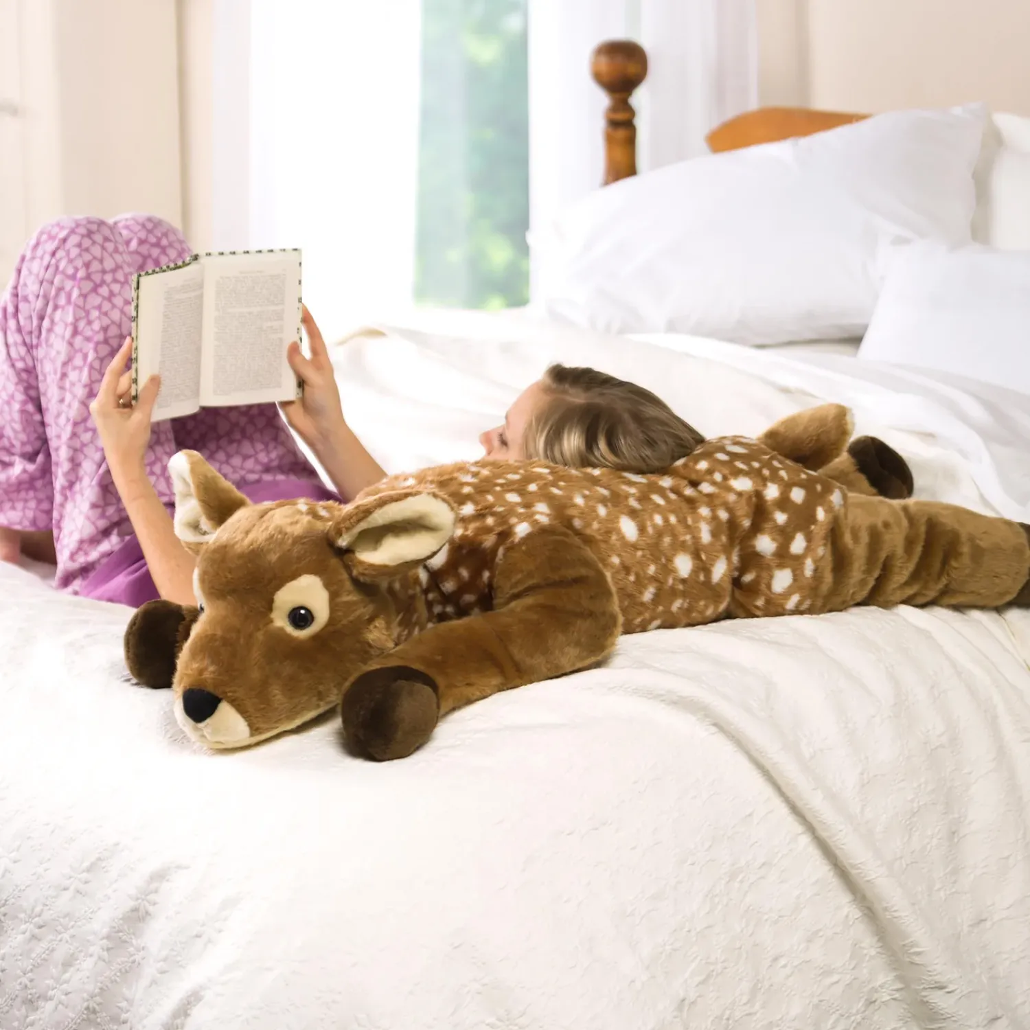 Plow & Hearth Decorative Pillows>Fuzzy Spotted Fawn Plush Cuddle Animal Body Pillow