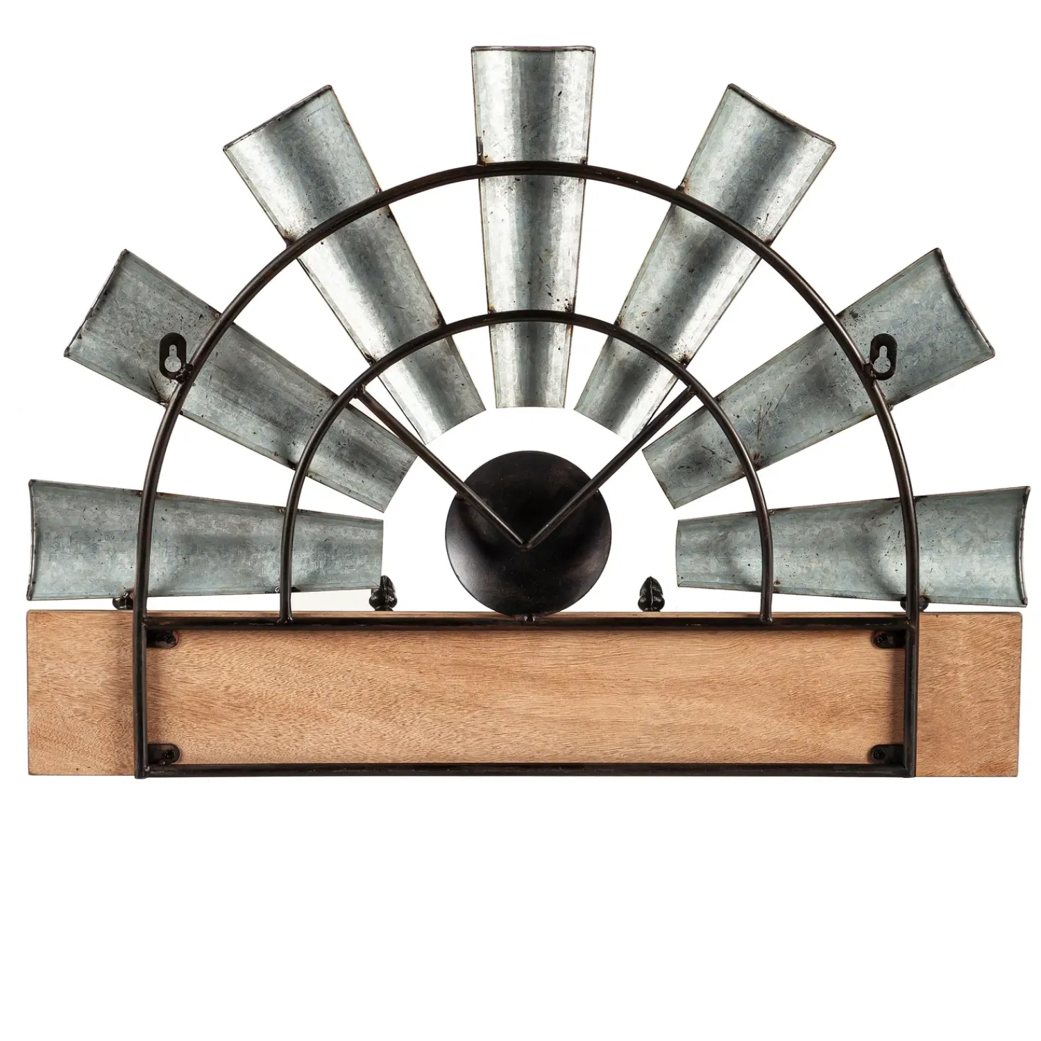 Plow & Hearth Chests & Storage Cabinets|Wall Art>Galvanized Metal and Wood Windmill Hook Rack