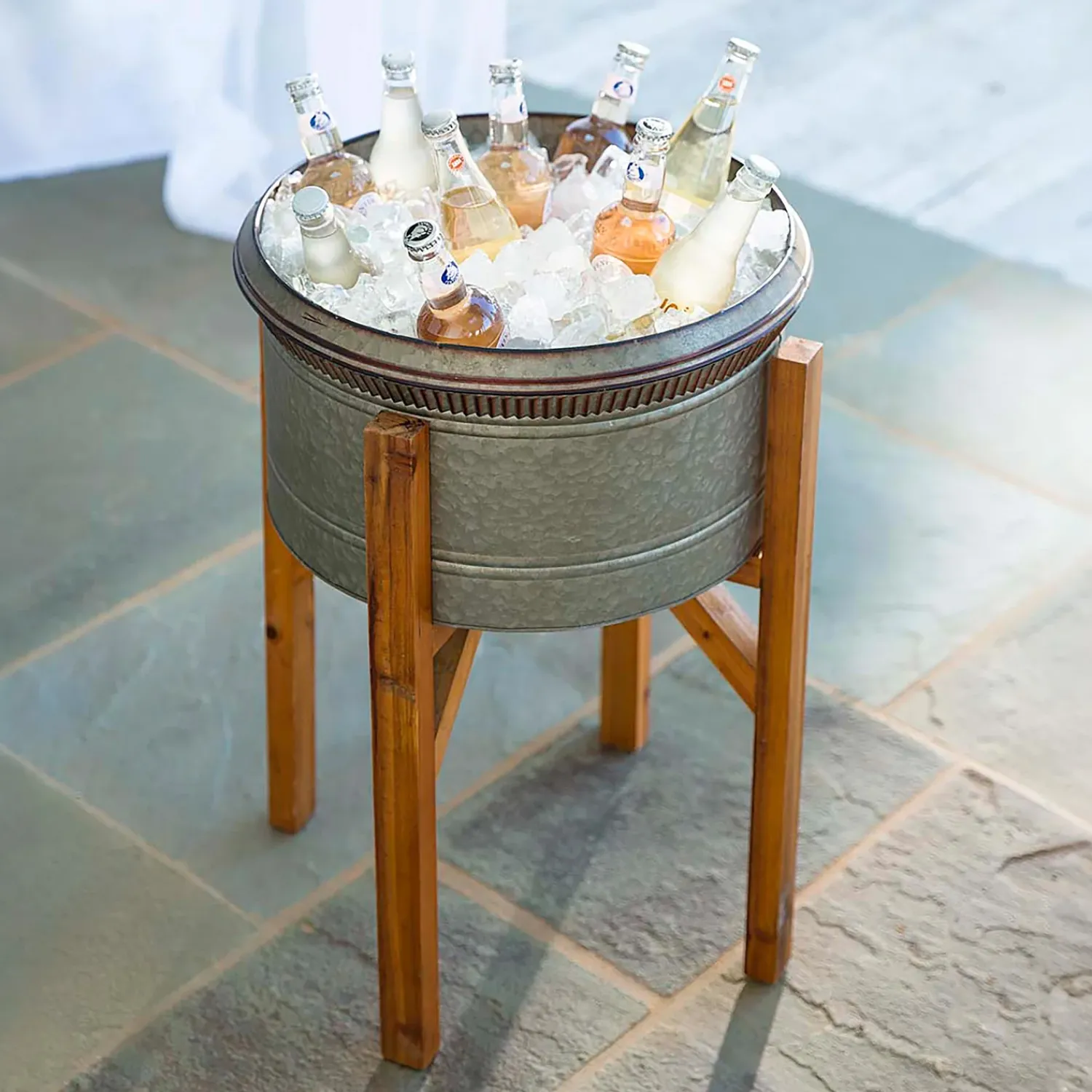 Plow & Hearth Planters & Plant Stands>Galvanized Planters with Wooden Stands, Set of 3