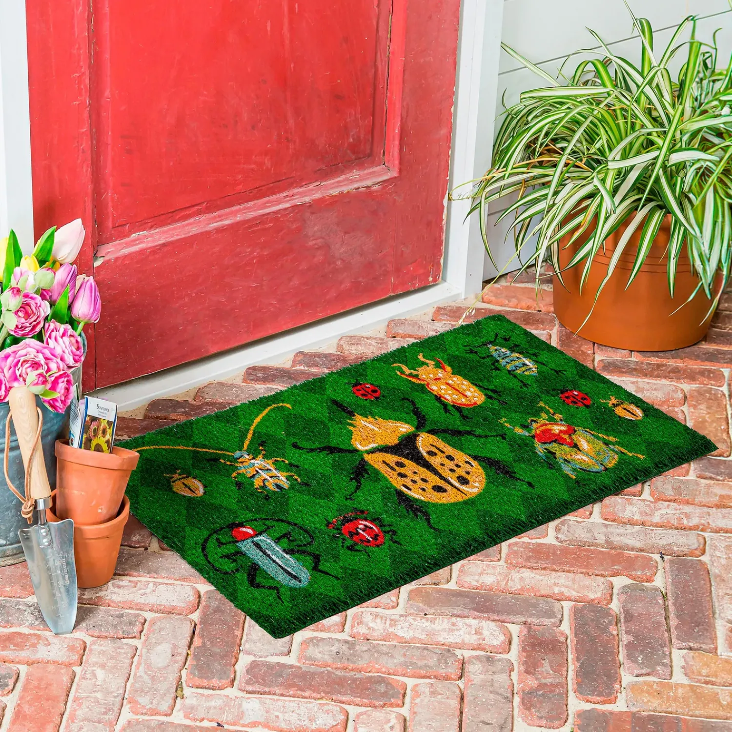 Plow & Hearth Coir Mats>Garden Beetles Coir Mat