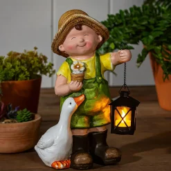 Plow & Hearth Garden Statues>Garden Boy With Duck Pal Statue, 14"H