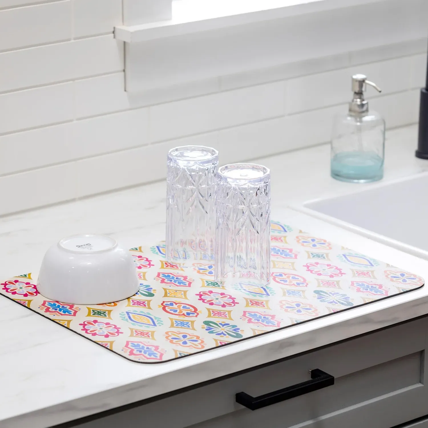 Plow & Hearth Kitchen Linens|Cleaning Supplies>Geometric Tapestry Fabric Dish Drying Mat, 20" x 15"