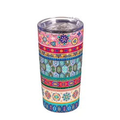Plow & Hearth Travel Cups>Geometric Tapestry Stripes Double Wall Stainless Steel Tumbler, 20oz, Gift Box
