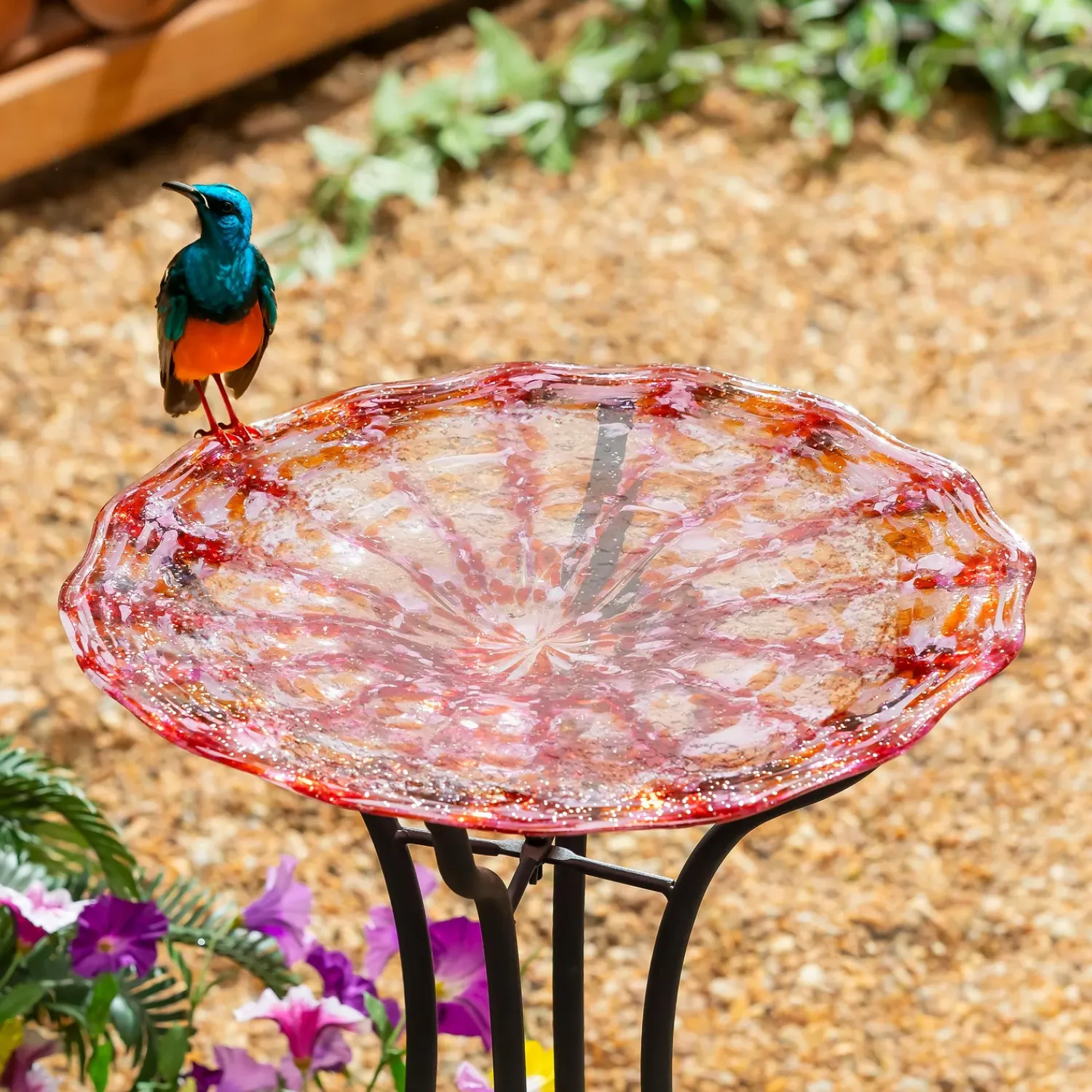 Plow & Hearth Birdbaths>GID Glass Bird Bath, 15"H, Pink