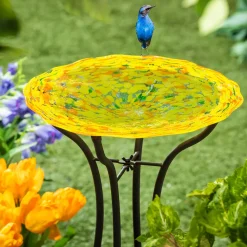 Plow & Hearth Birdbaths>GID Glass Bird Bath, 15"H, Yellow