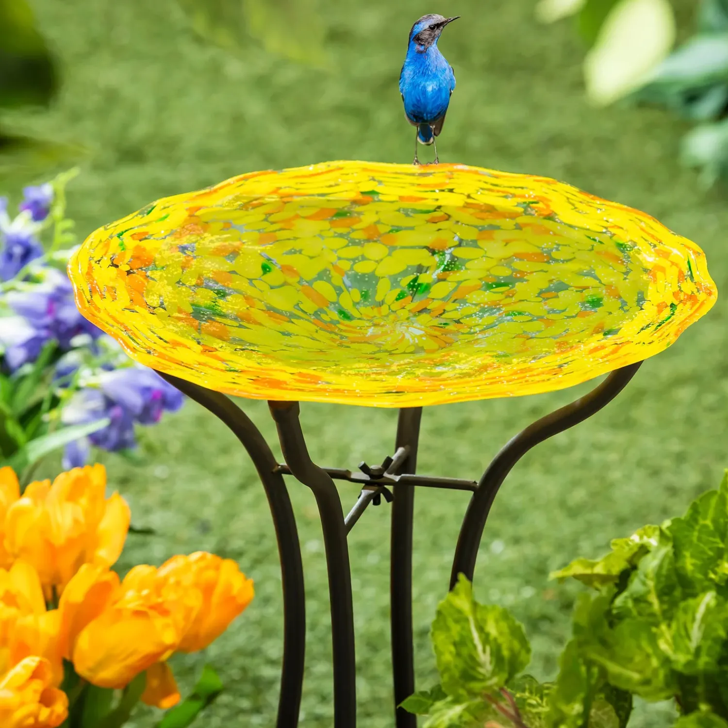 Plow & Hearth Birdbaths>GID Glass Bird Bath, 15"H, Yellow