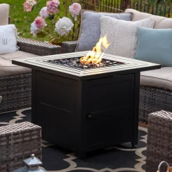 Plow & Hearth Fire Pits|Fire Pits>Gilbert Outdoor LP Gas Fire Pit with Steel Mantel