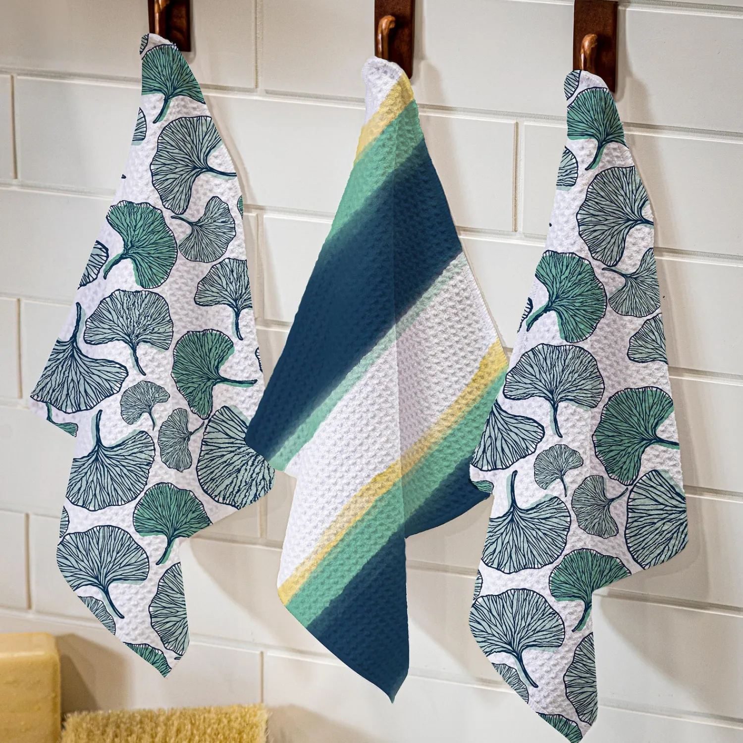 Plow & Hearth Kitchen Linens>Ginkgo Blue Quick Dry Dish Cloth, Set of 3, 10" x 10"