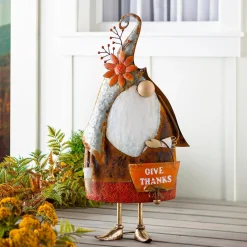 Plow & Hearth Garden Statues>Give Thanks Gnome Metal Statuary